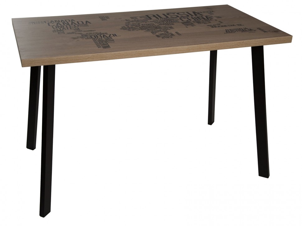 Кухонный стол DP-010208501 Стол ДП1-02-08 1200*640 М95 "Бремор" ЛДСП "Эврика", фотопечать "Карта мира" + гибкое стекло, Ноги для стола (черный