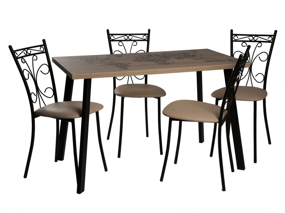 Кухонный стол DP-010208501 Стол ДП1-02-08 1200*640 М95 "Бремор" ЛДСП "Эврика", фотопечать "Карта мира" + гибкое стекло, Ноги для стола (черный