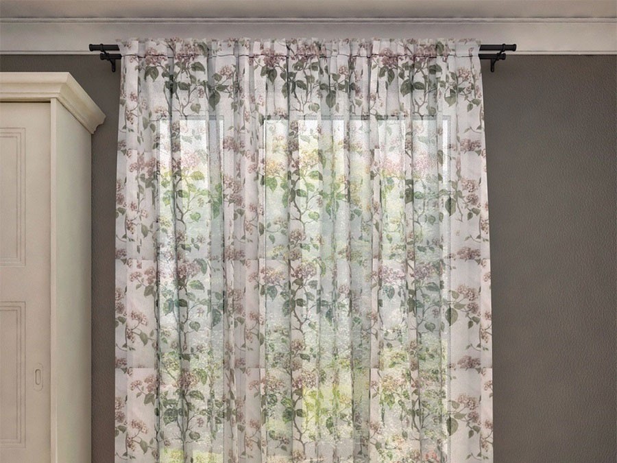 Тюль Вуаль Цветы гортензии терракотовый-зеленый/белый