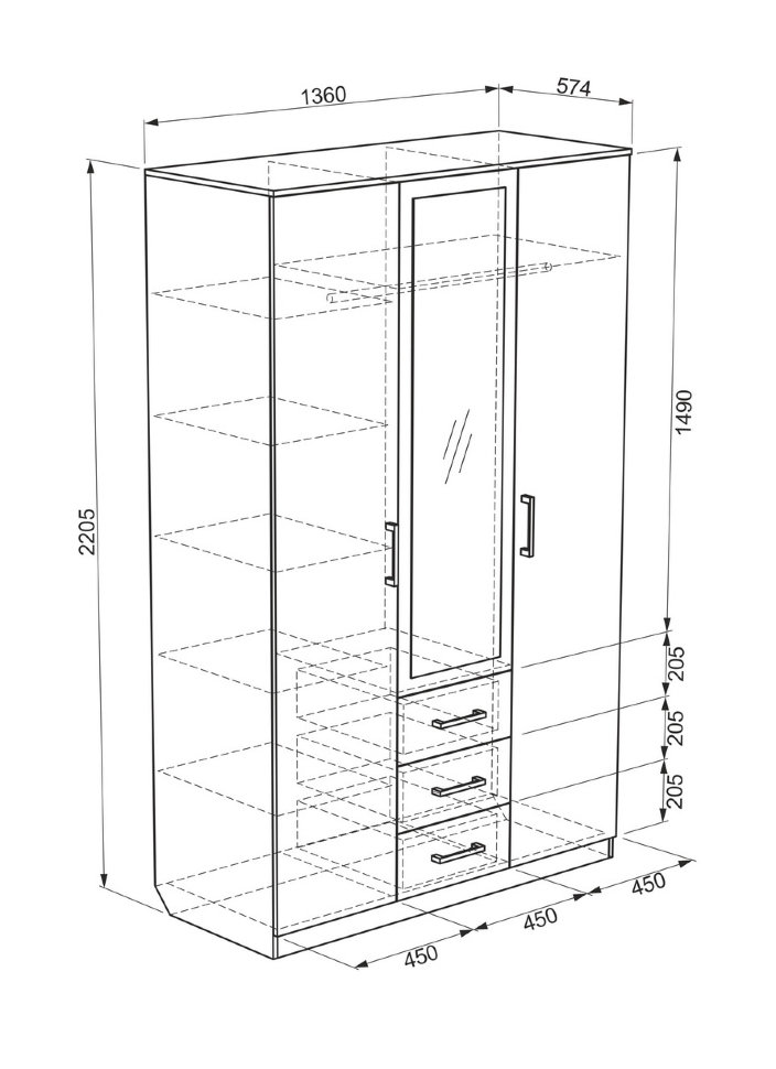 Шкаф распашной Колледж Шкаф 3-створчатый